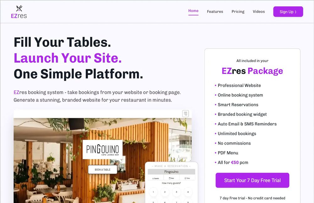 EZres.app restaurant booking system
