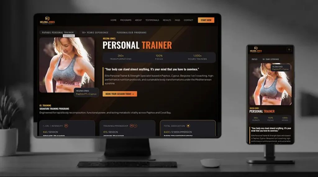 Bespoke designed, WordPress website for a Personal Trainer.